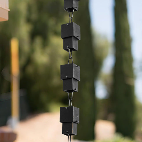 Aluminum Multi Cube Rain Chain Replacement Downspout for Gutters, Black Powder Coated